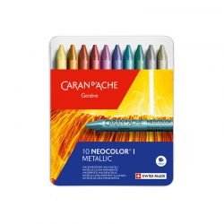 Conf. 10 Pastelli a Cera Metallizzati Caran D'Ache Neocolor I